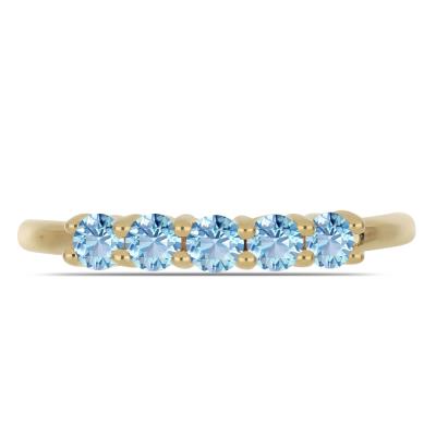 Bulk 14K Gold Round Aquamarine Five-Stone Half Eternity Ring - Global Jewelry Production House