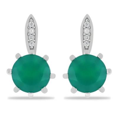 BUY 925 SILVER NATURAL GREEN ONYX  WITH WHITE ZIRCON GEMSTONE CLASSIC EARRINGS