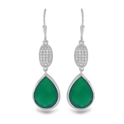 BUY 925 SILVER NATURAL GREEN ONYX WITH WHITE ZIRCON GEMSTONE CLASSIC EARRINGS