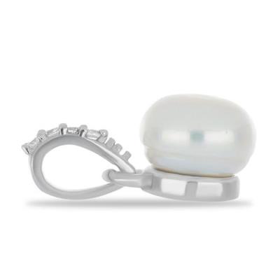 BUY STERLING SILVER NATURAL WHITE FRESHWATER PEARL WITH WHITE ZIRCON GEMSTONE PENDANT