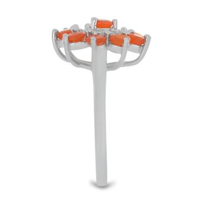 BUY STERLING SILVER ORANGE ETHIOPIAN OPAL WITH WHITE ZIRCON GEMSTONE RING 