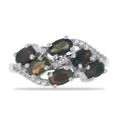 BUY SILVER NATURAL BLACK ETHIOPIAN OPAL WITH WHITE ZIRCON GEMSTONE RING