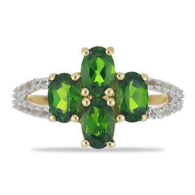 BUY STERLING SILVER CHROME DIOPSIDE WITH WHITE ZIRCON GEMSTONE RING 