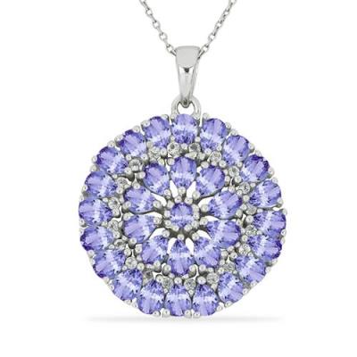 BUY NATURAL TANZANITE WITH WHITE ZIRCON GEMSTONE PENDANT IN STERLING SILVER