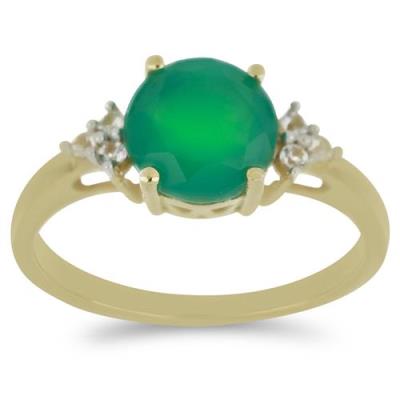 BUY STERLING SILVER NATURAL GREEN ONYX WITH WHITE ZIRCON GEMSTONE CLASSIC RING