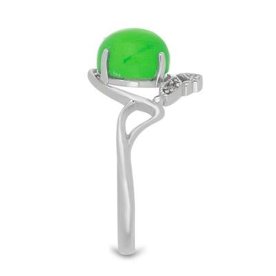 BUY STERLING SILVER NATURAL GREEN JADE WITH WHITE ZIRCON GEMSTONE RING 