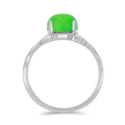 BUY STERLING SILVER NATURAL GREEN JADE WITH WHITE ZIRCON GEMSTONE RING 