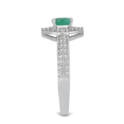 BUY STERLING SILVER NATURAL EMERALD WITH WHITE ZIRCON GEMSTONE CLASSIC RING