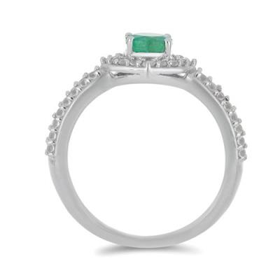 BUY STERLING SILVER NATURAL EMERALD WITH WHITE ZIRCON GEMSTONE CLASSIC RING