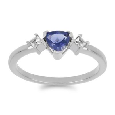 BUY NATURAL IOLITE WITH WHITE ZIRCON GEMSTONE RING 