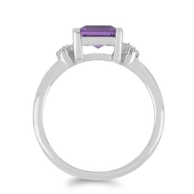 BUY 925 SILVER NATURAL BRAZILIAN AMETHYST WITH  WHITE ZIRCON GEMSTONE CLASSIC RING