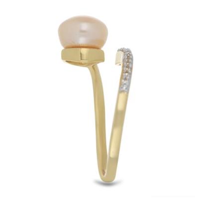 BUY NATURAL PEACH FRESHWATER PEARL WITH WHITE ZIRCON GEMSTONE RING