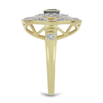 BUY 925 SILVER NATURAL EMERALD WITH WHITE ZIRCON GEMSTONE RING 