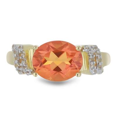 BUY 925 SILVER PADPARADSCHA QUARTZ WITH WHITE ZIRCON GEMSTONE CLASSIC RING