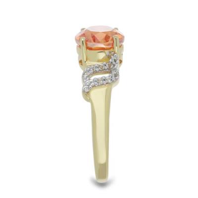 BUY 925 SILVER PADPARADSCHA QUARTZ WITH WHITE ZIRCON GEMSTONE CLASSIC RING