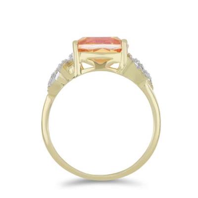 BUY 925 SILVER PADPARADSCHA QUARTZ WITH WHITE ZIRCON GEMSTONE CLASSIC RING
