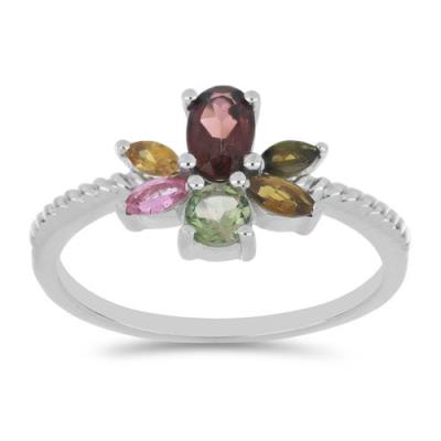 BUY 925 SILVER MULTI TOURMALINE GEMSTONE CLUSTER RING