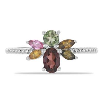 BUY 925 SILVER MULTI TOURMALINE GEMSTONE CLUSTER RING