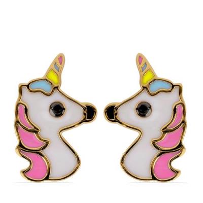 BUY 925 SILVER ENAMEL UNICORN EARRINGS WITH BLACK SPINEL GEMSTONES FOR KIDS | JEWELPIN