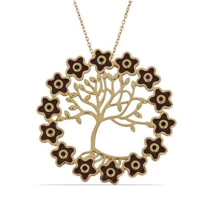 BUY STERLING SILVER NATURAL BLACK SPINAL GEMSTONE TREE DESIGN ENAMEL PENDANT  