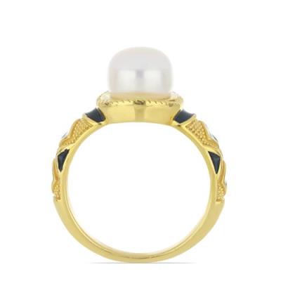 BUY 925 SILVER NATURAL WHITE FRESHWATER PEARL GEMSTONE ENAMEL RING 