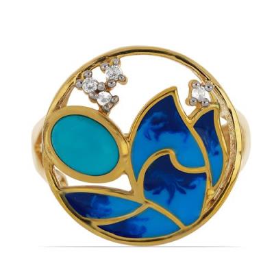 BUY STERLING SILVER NATURAL TURQUOISE WITH WHITE ZIRCON GEMSTONE ENAMEL RING 