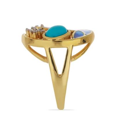 BUY STERLING SILVER NATURAL TURQUOISE WITH WHITE ZIRCON GEMSTONE ENAMEL RING 