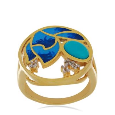 BUY STERLING SILVER NATURAL TURQUOISE WITH WHITE ZIRCON GEMSTONE ENAMEL RING