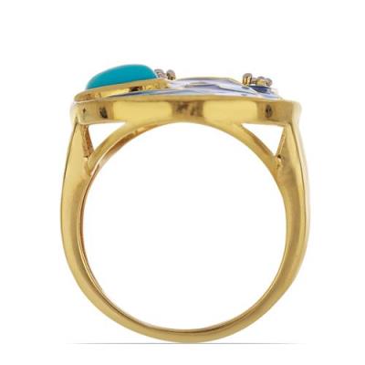 BUY STERLING SILVER NATURAL TURQUOISE WITH WHITE ZIRCON GEMSTONE ENAMEL RING 