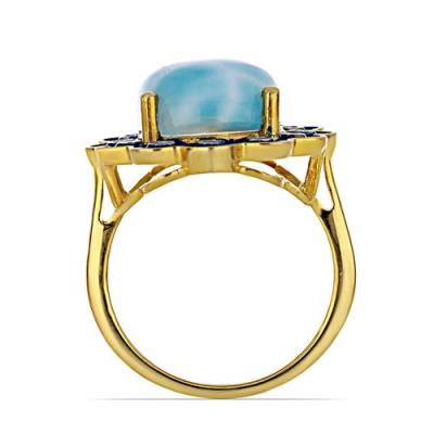 BUY NATURAL LARIMAR WITH WHITE TOPAZ GEMSTONE ENAMEL RING 
