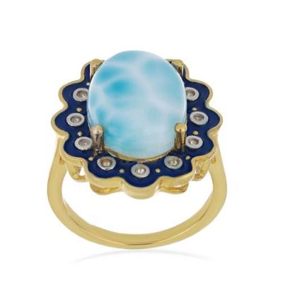 BUY NATURAL LARIMAR WITH WHITE TOPAZ GEMSTONE ENAMEL RING 