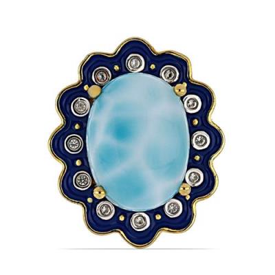 BUY NATURAL LARIMAR WITH WHITE TOPAZ GEMSTONE ENAMEL RING 