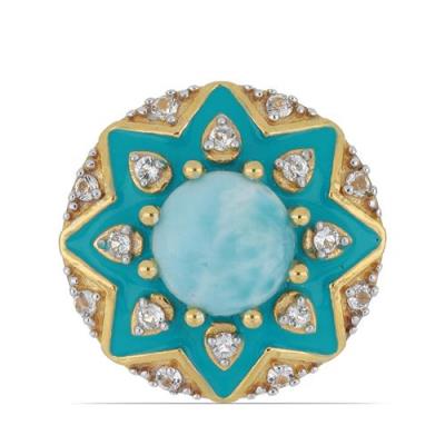 BUY NATURAL LARIMAR WITH WHITE ZIRCON GEMSTONE ENAMEL RING  
