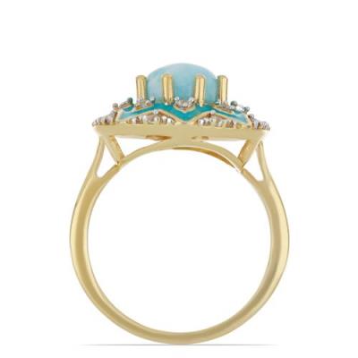 BUY NATURAL LARIMAR WITH WHITE ZIRCON GEMSTONE ENAMEL RING  

