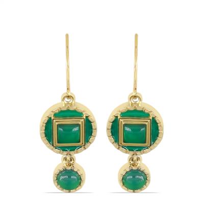 BUY 925 SILVER GOLD PLATED GREEN ONYX GEMSTONE ENAMEL DROP EARRINGS