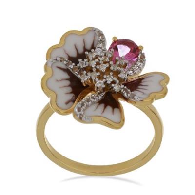 BUY STERLING SILVER NATURAL PINK TOPAZ WITH WHITE ZIRCON GEMSTONE ENAMEL RING