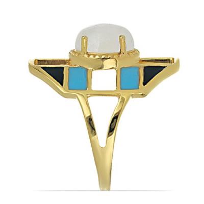 BUY NATURAL RAINBOW MOONSTONE GEMSTONE ENAMEL RING IN 925 SILVER