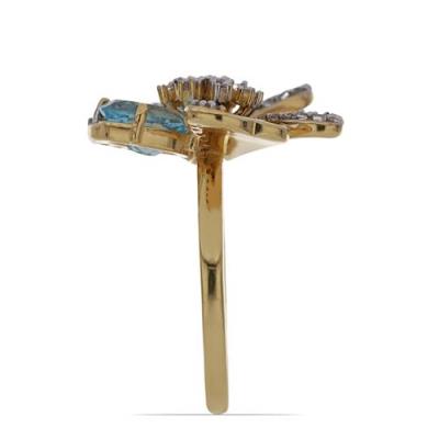 BUY NATURAL SKY BLUE TOPAZ WITH WHITE ZIRCON GEMSTONE ENAMEL RING IN 925 SILVER 