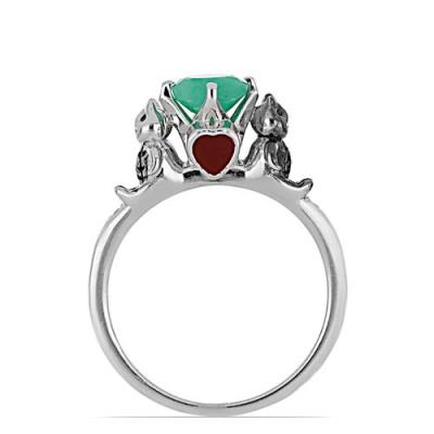 BUY STERLING SIVER NATURAL EMERALD WITH DIAMOND DOUBLE CUT GEMSTONE ENAMEL RING 
