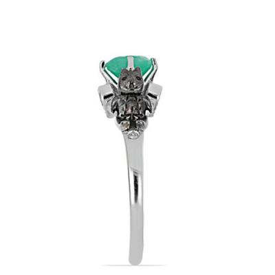 BUY STERLING SIVER NATURAL EMERALD WITH DIAMOND DOUBLE CUT GEMSTONE ENAMEL RING 