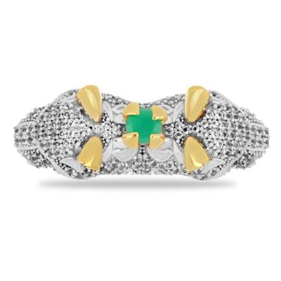 BUY 925 SILVER NATURAL EMERALD WITH WHITE ZIRCON GEMSTONE PANTHER ENAMEL RING 