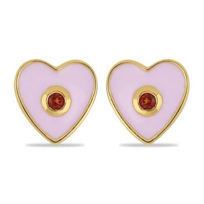 BUY 925 SILVER NATURAL GARNET GEMSTONE HEART DESIGN ENAMEL EARRINGS 