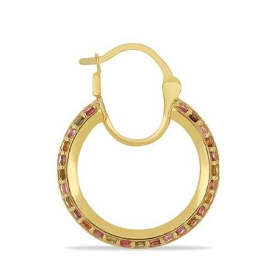 BUY 925 SILVER GOLD PLATED MULTI TOURMALINE GEMSTONE ENAMEL HOOP EARRINGS