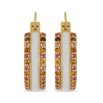 BUY 925 SILVER GOLD PLATED MULTI TOURMALINE GEMSTONE ENAMEL HOOP EARRINGS