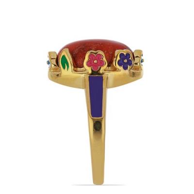 BUY 925 SILVER NATURAL RED JASPER GEMSTONE ENAMEL RING 