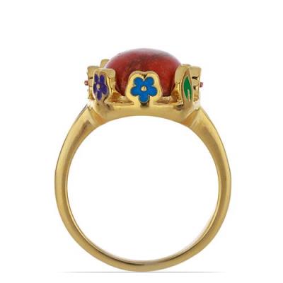 BUY 925 SILVER NATURAL RED JASPER GEMSTONE ENAMEL RING 