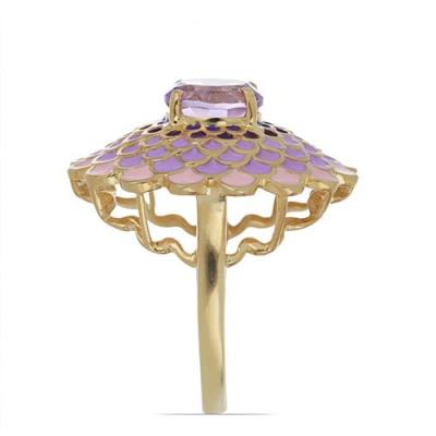 BUY 925 SILVER NATURAL BRAZILIAN AMETHYST  GEMSTONE ENAMEL RING 
