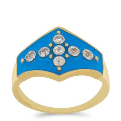 BUY 925 STERLING  SILVER AFRICAN WHITE TOPAZ GEMSTONE ENAMEL RING 