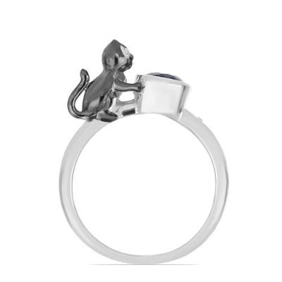 BUY 925 SILVER NATURAL BLUE SAPPHIRE WITH DIAMOND DOUBLE CUT GEMSTONE MONKEY RING