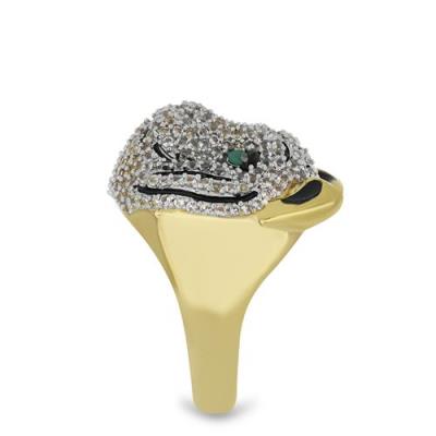 BUY STERLING SILVER NATURAL EMERALD WITH WHITE ZIRCON GEMSTONE ENAMEL RING 